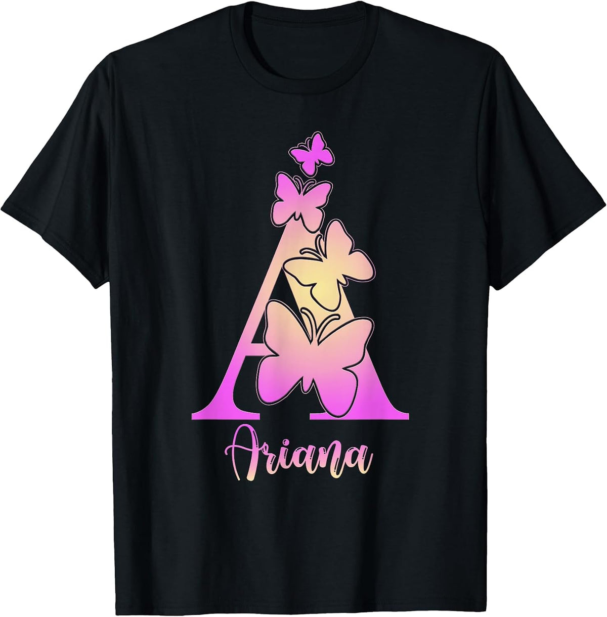 Ariana, Cute Personalized Butterfly Custom Kids Girls Name T-Shirt