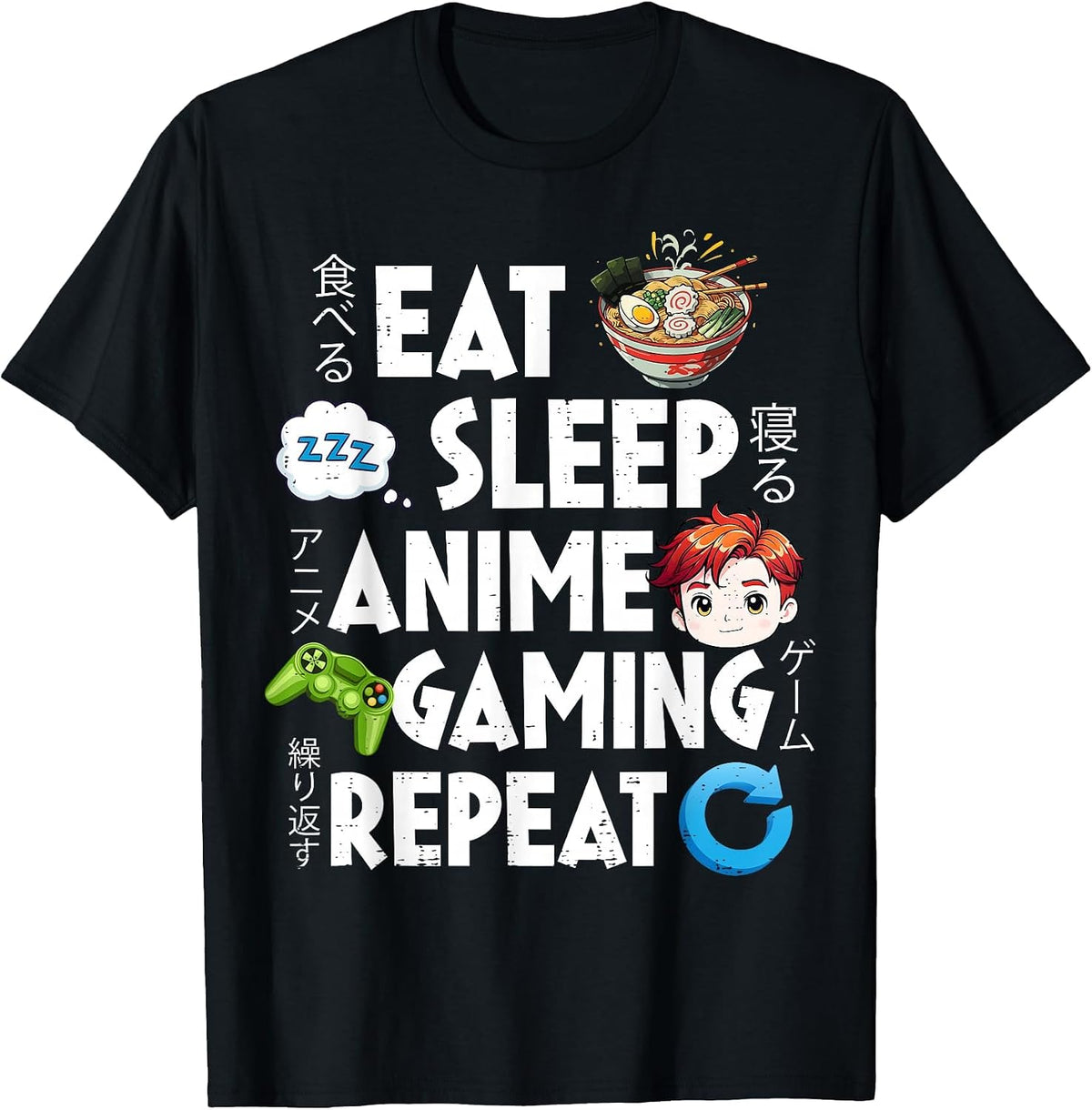 Eat Sleep Anime Gaming Repeat Kawaii Otaku Anime Manga T-Shirt