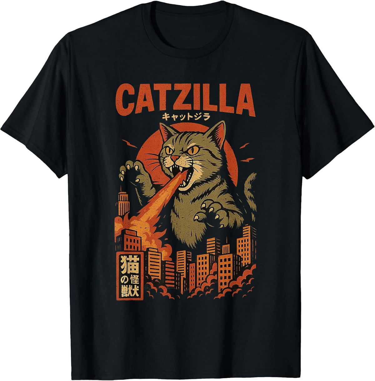 Catzilla Design Japanese Cat for Men Women Cat Graphic T-Shirt