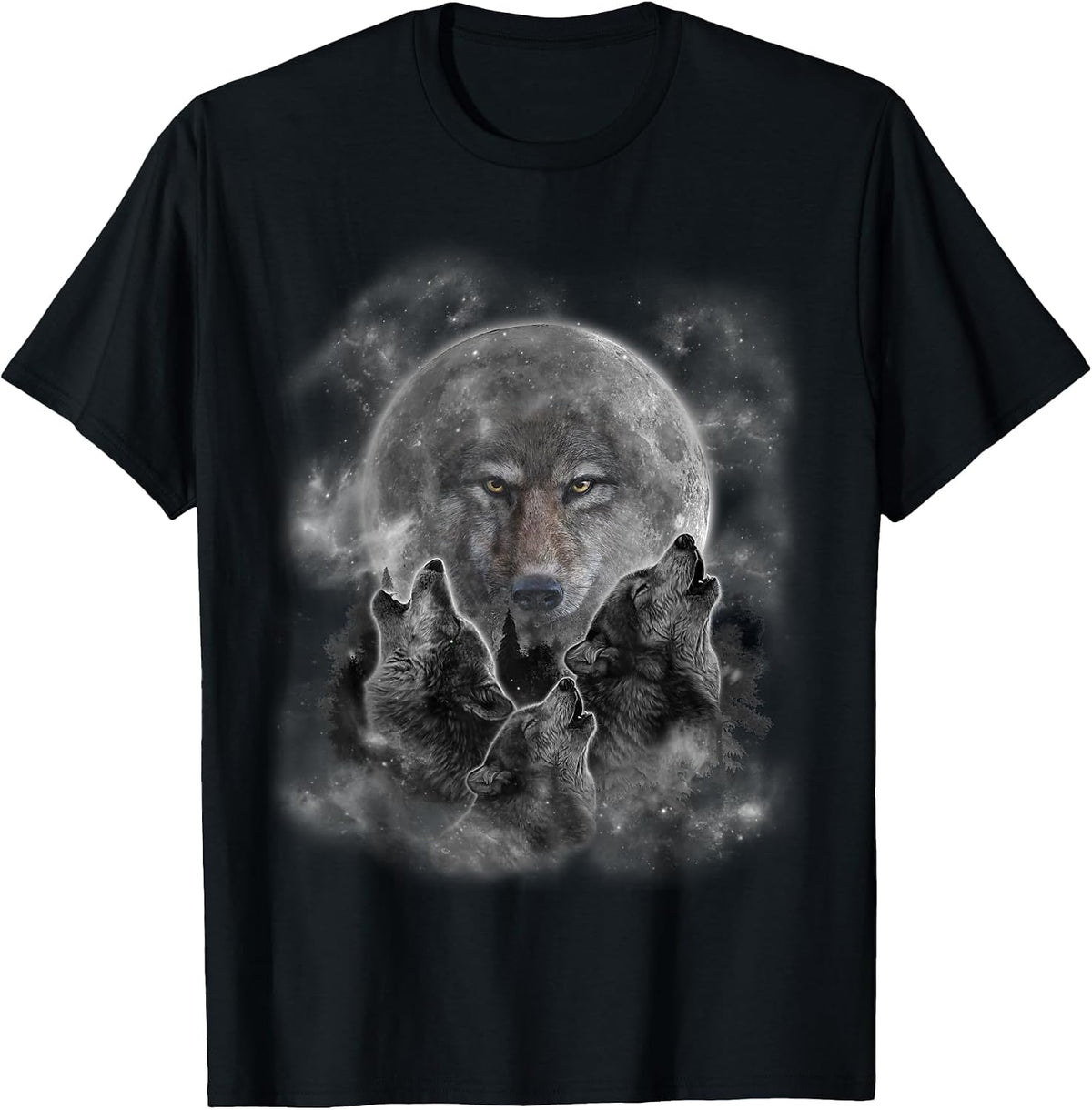 Howling Wolves Under Full Moon Wildlife Design T-Shirt