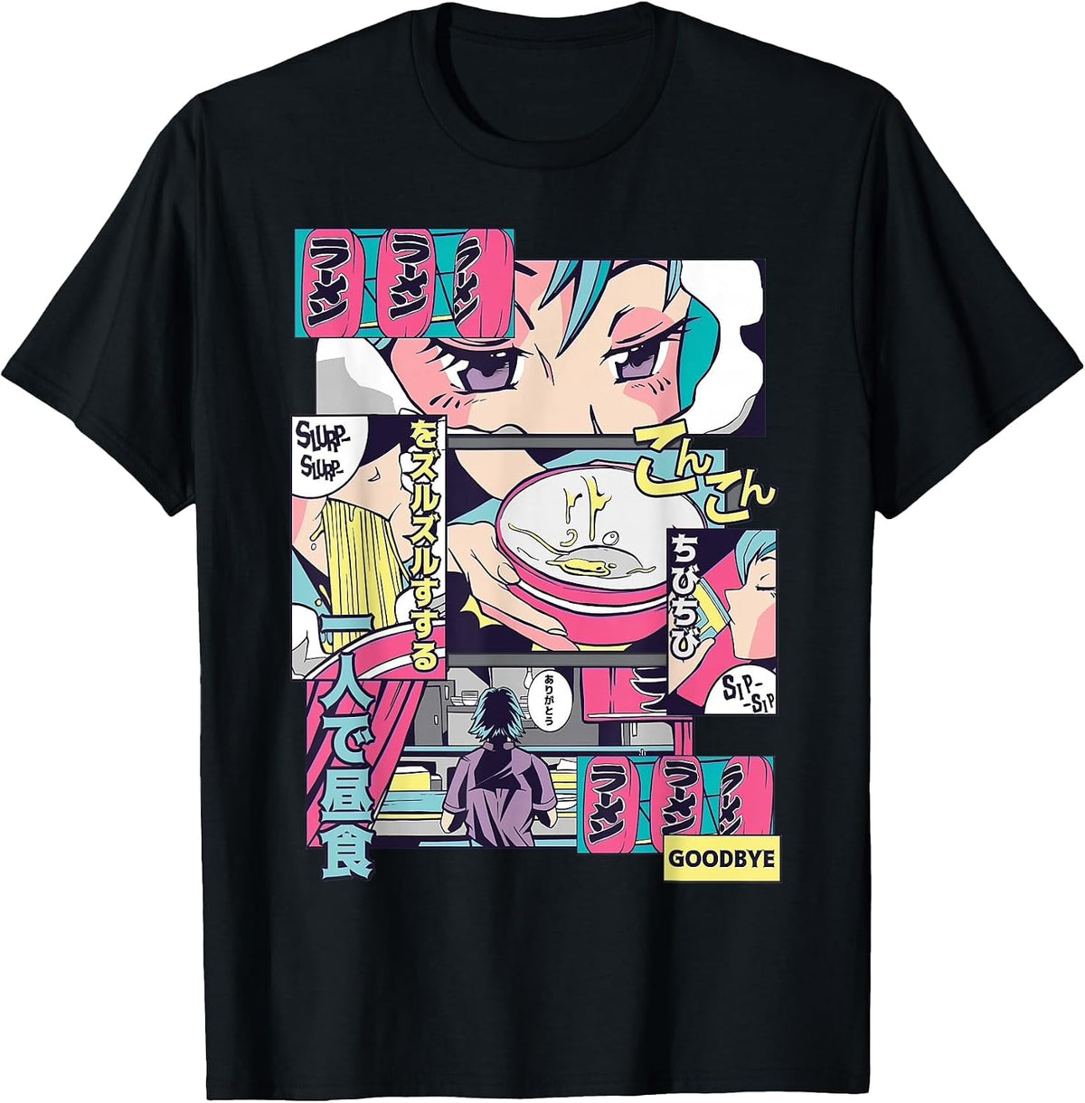 90s Japanese Vintage Kawaii Ramen Anime Manga Girl T-Shirt