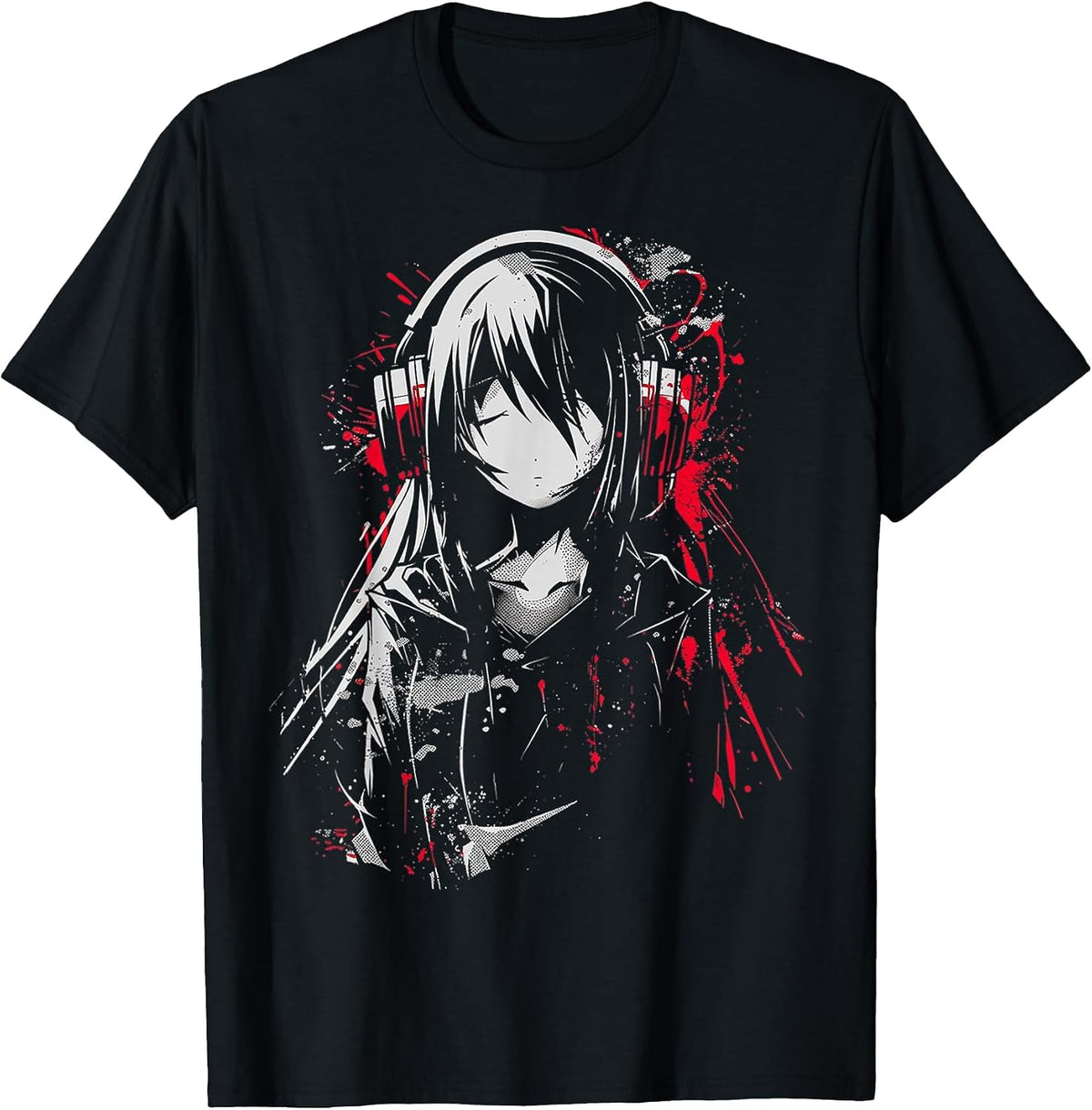 Anime Manga Motif Headphone Artwork Anime T-Shirt