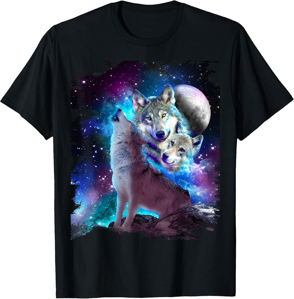 Cosmic Space Wolf Wolves Family Howling At Moon T-Shirt