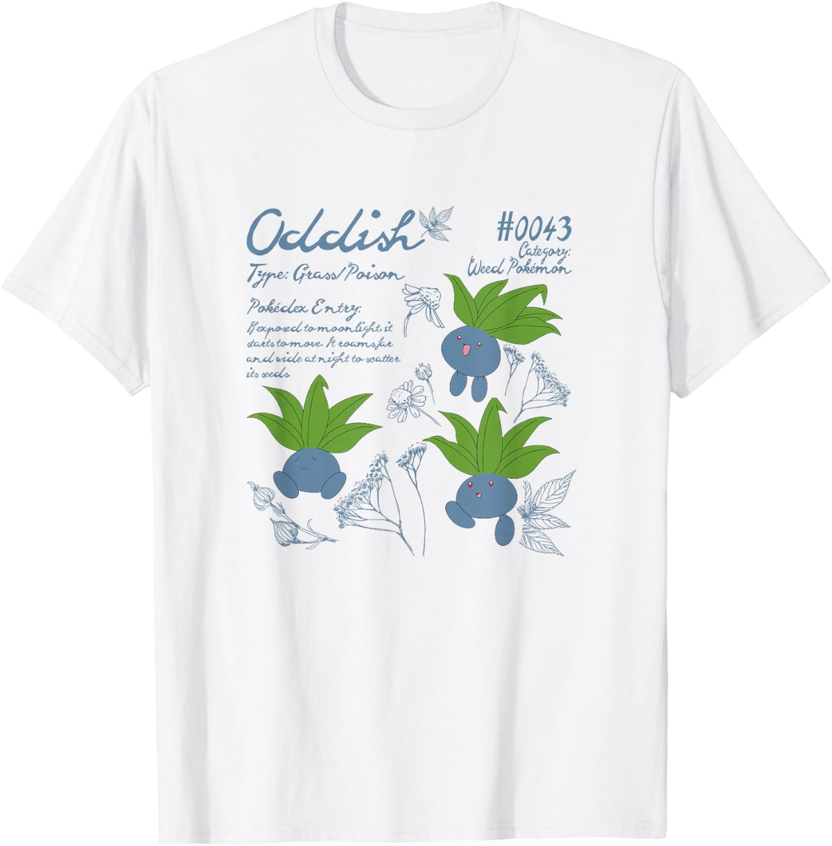 Pokémon Cute Oddish #0043 Pokédex Entry & Type Info T-Shirt