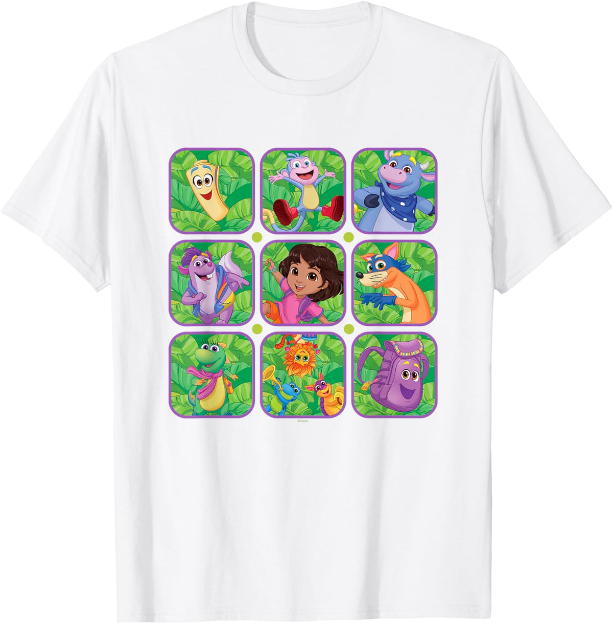 Dora The Explorer Group Shot Characters Boxes Colourful Logo T-Shirt