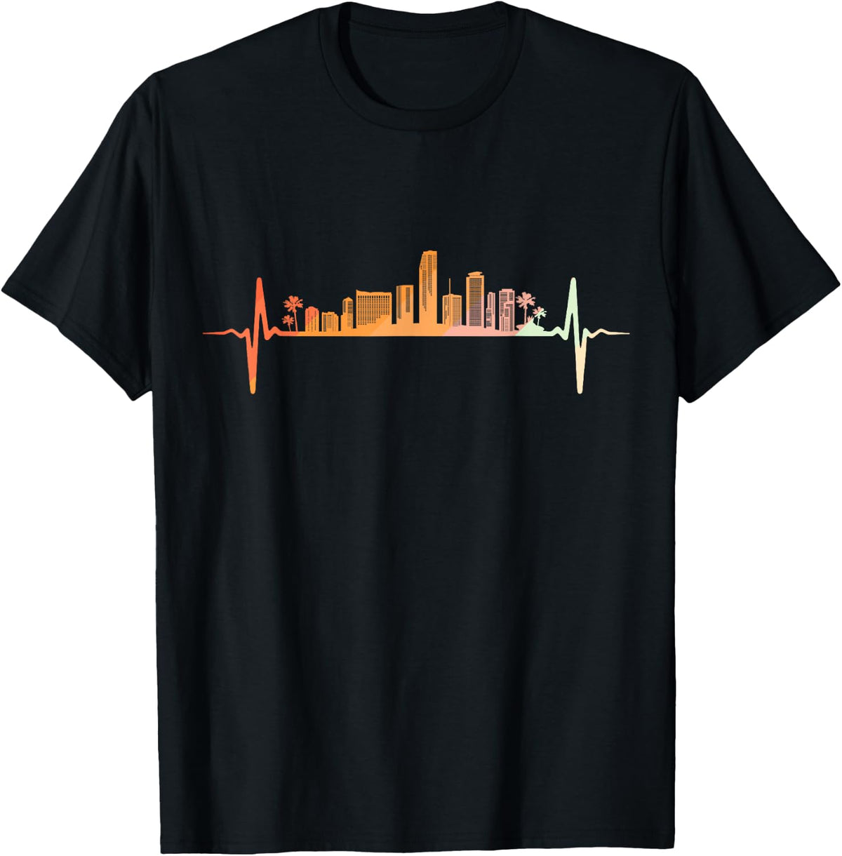 Miami skyline heartbeat retro vintage style T-Shirt