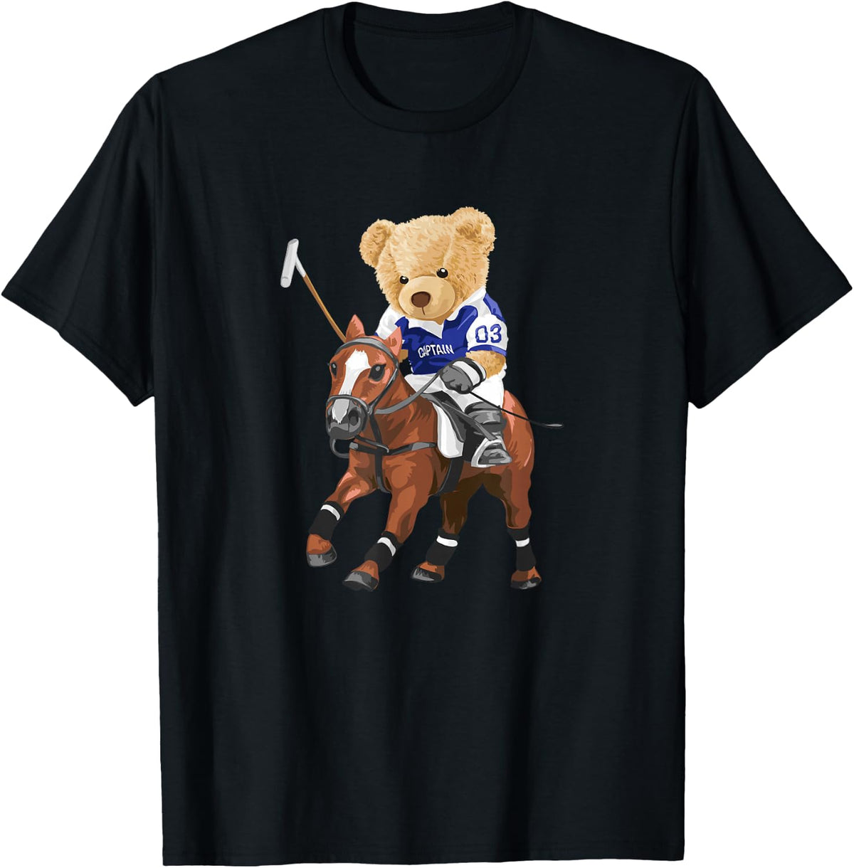 Cool Teddy Bear Playing Horse Polo Game Illustration Graphic T-Shirt