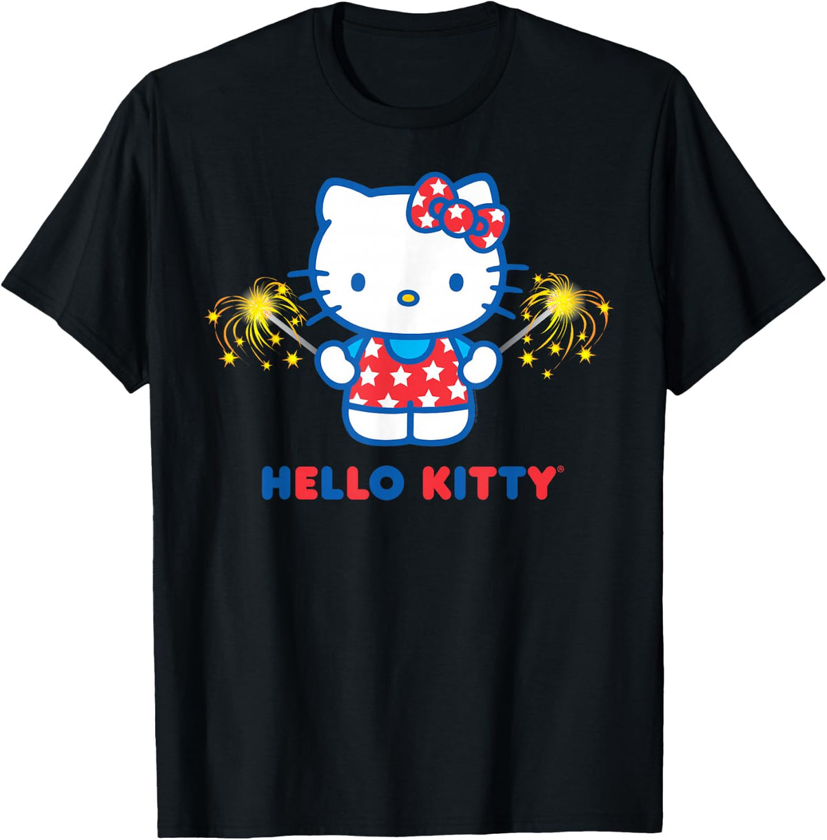 Hello Kitty Fireworks Sparklers USA Americana Patriotic Star T-Shirt