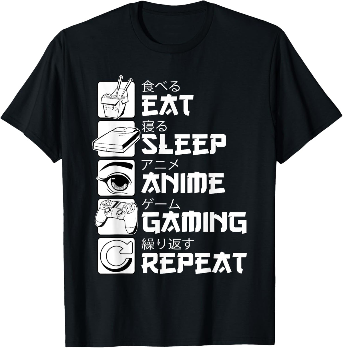 Eat Sleep Anime Gaming Repeat Kawaii Otaku Anime Manga T-Shirt