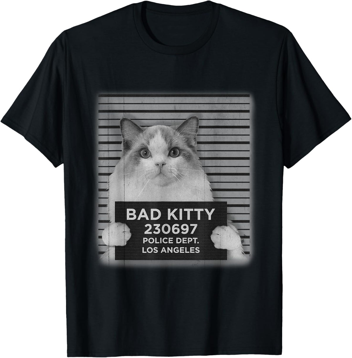 Bad Kitty Mug Shot - Funny Ragdoll Cat Lover T-Shirt