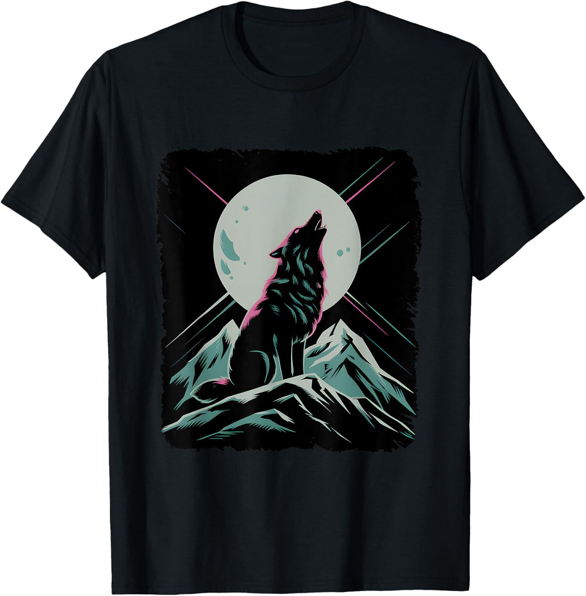 Minimal Logo 90s Style Full Moon Howling Wolf T-Shirt