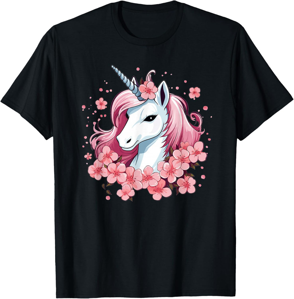 Cute Unicorn with Cherry Blossoms I Unicorn T-Shirt