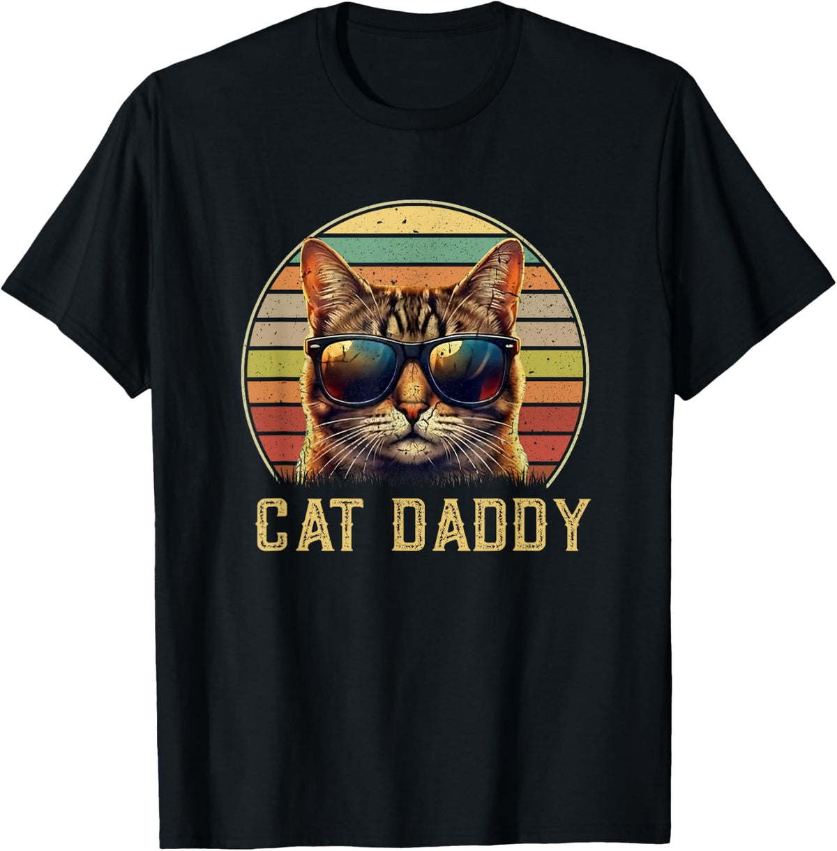 Cat Daddy Retro 70s 80s Black Cat Men Funny Cat Dad Gifts T-Shirt