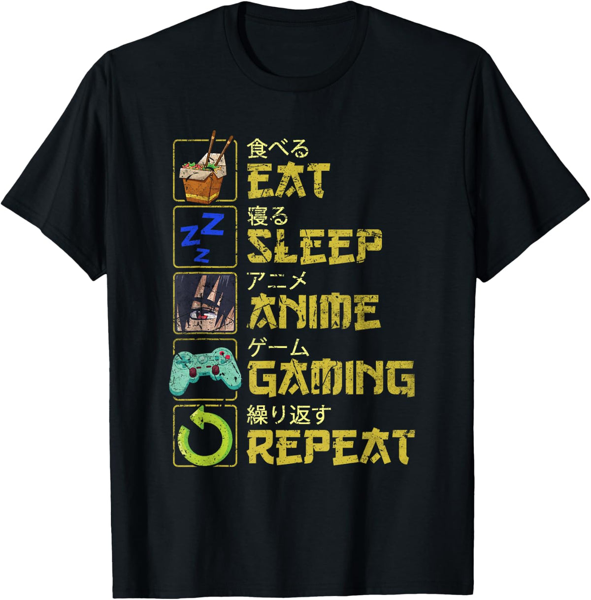 Vintage Eat Sleep Anime Gaming Repeat Kawaii Otaku Manga T-Shirt