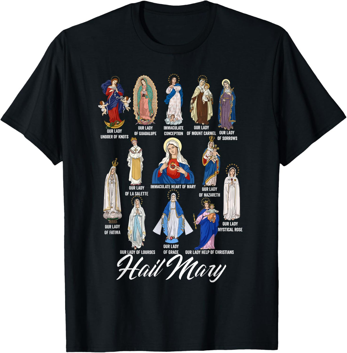 Our Lady The Blessed Mother Latin Marian Titles Catholic T-Shirt