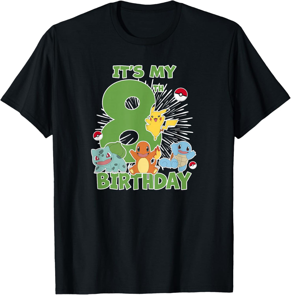 Pokémon It's My 8th Birthday Kanto Starters Celebration T-Shirt