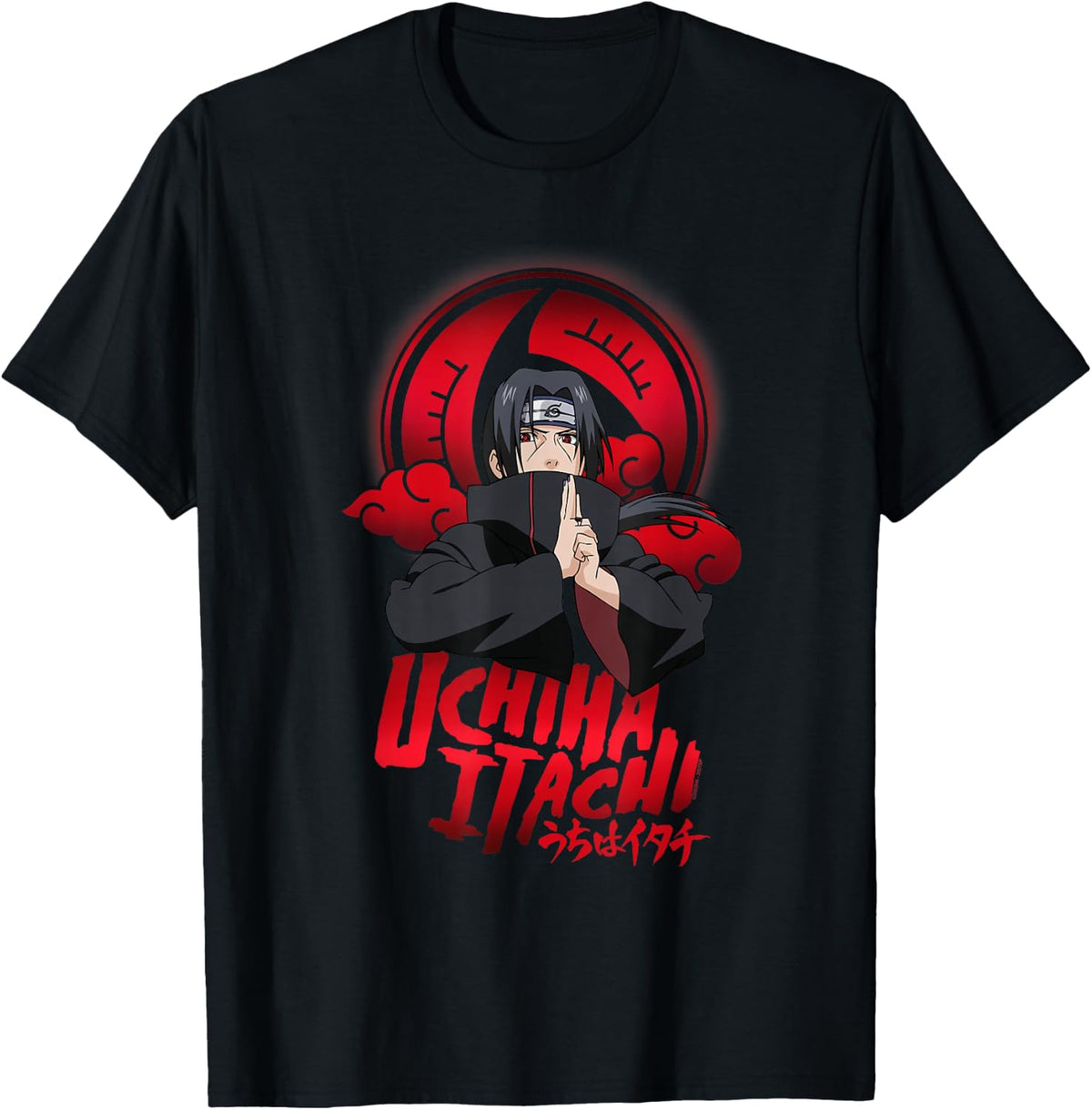 Naruto Uchiha Itachi Sharingan Symbol with Clouds Anime T-Shirt