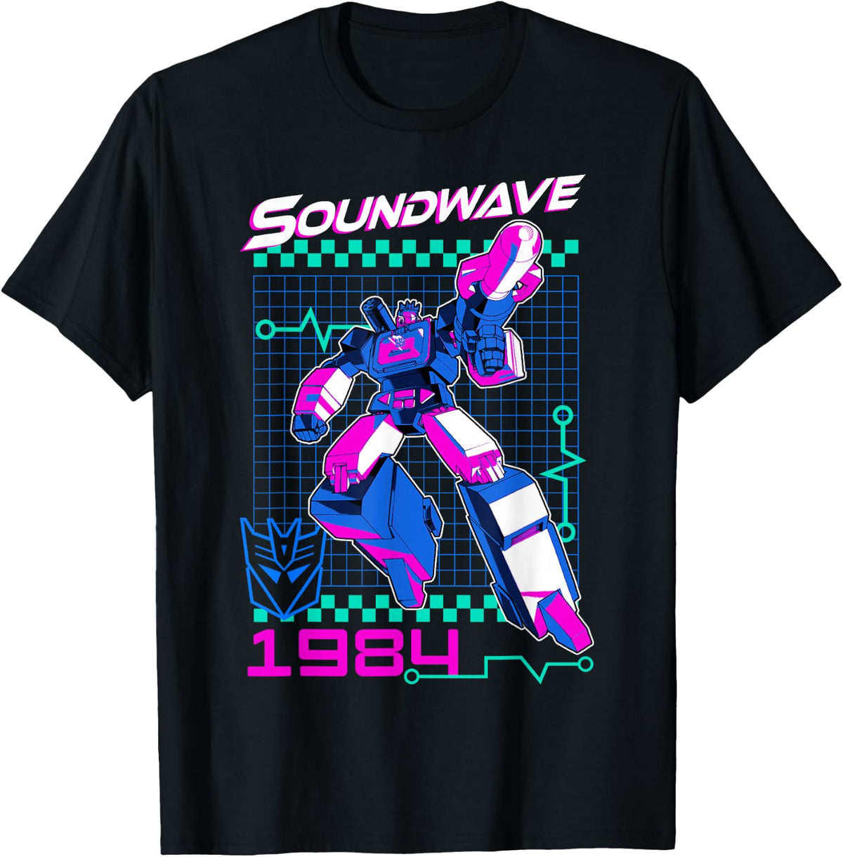 Transformers Soundwave 1984 Retro Grid Logo T-Shirt Small