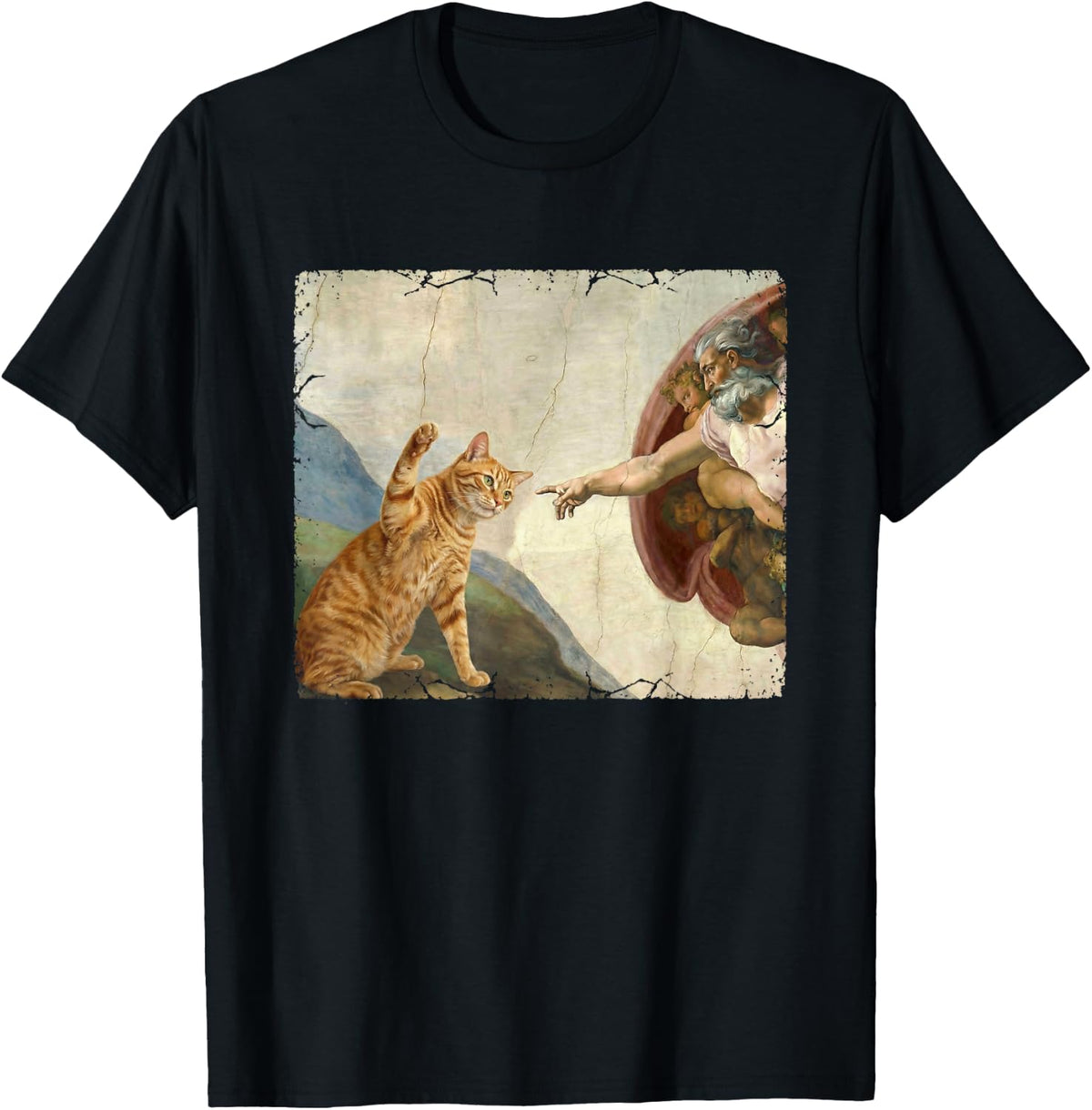 Cat Swatting God's Hand Funny Cat Meme T-Shirt