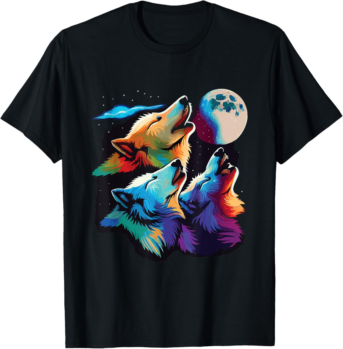 Three Wolves Howling At The Moon Wolf Lover Tie Dye Color T-Shirt