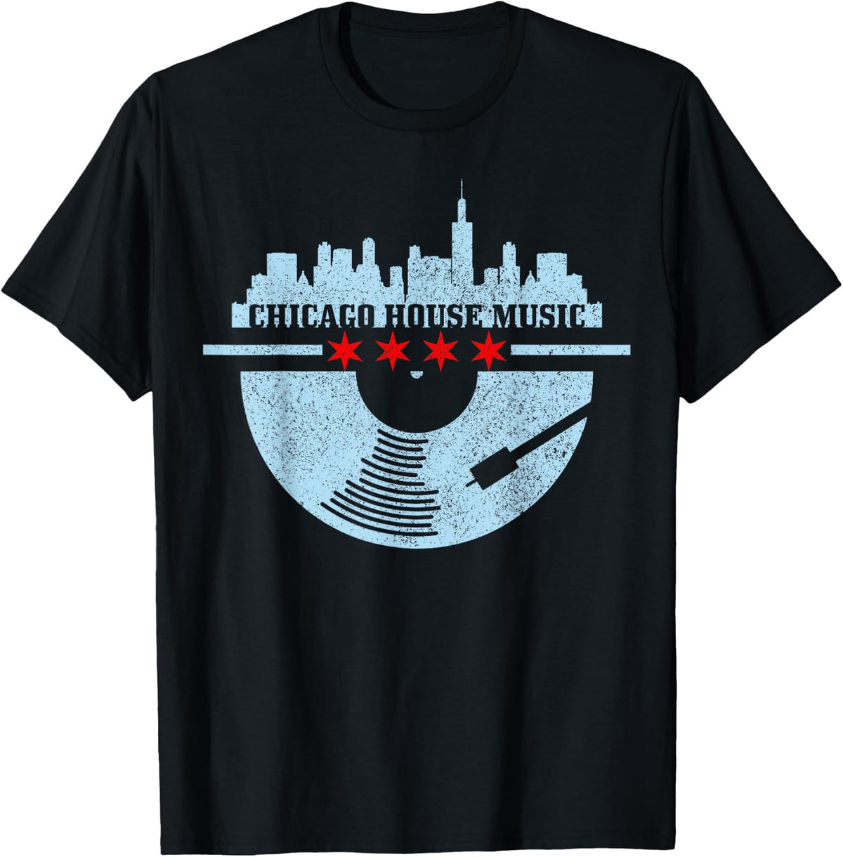 Chicago House Music DJ Raver Vinyl Skyline Retro Vintage T-Shirt