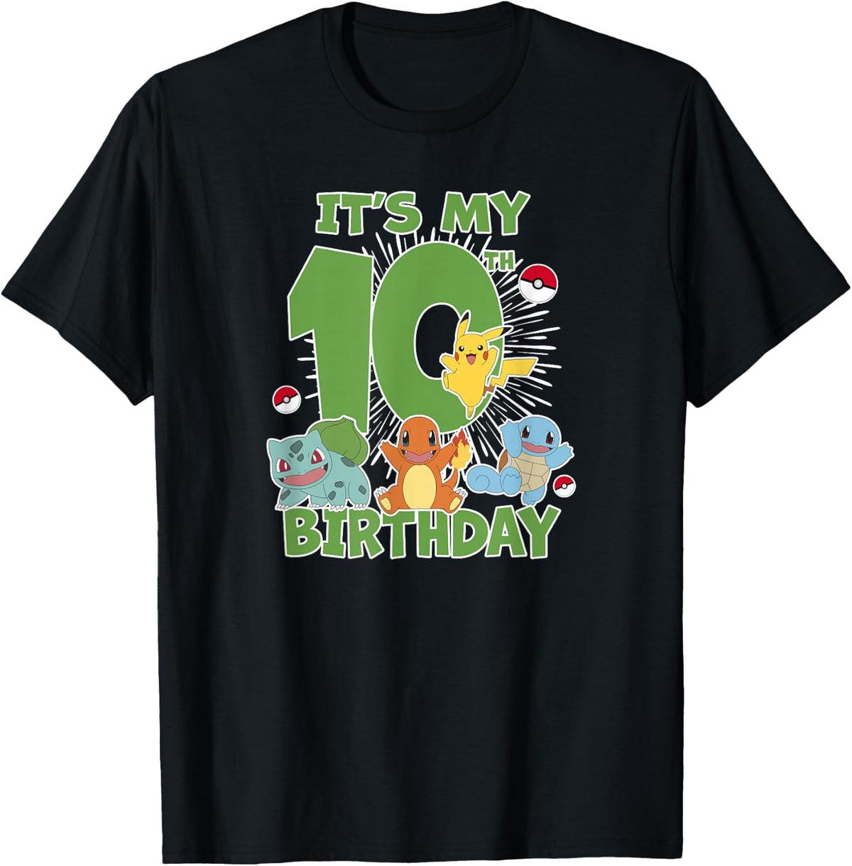 Pokémon It's My 10th Birthday Kanto Starters Celebration T-Shirt