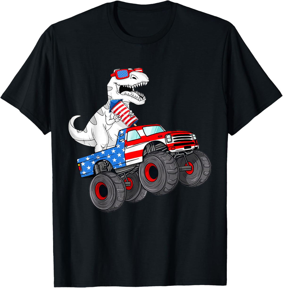 4th of July T Rex Dino Trex Dinosaur Monster Truck Fireworks T-Shirt