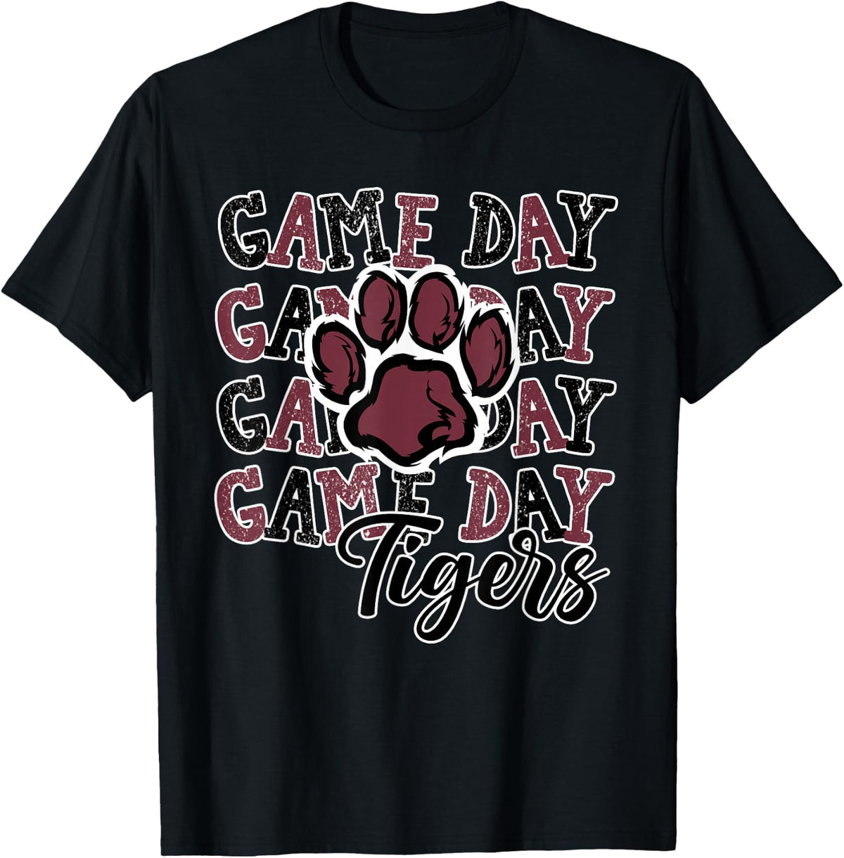 Game Day Tigers Maroon Paw Print School Spirit Mascot Tiger T-Shirt