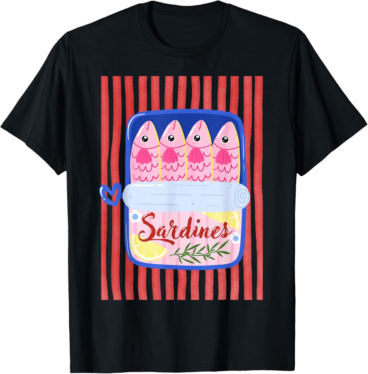 Sardines Tinned Fish Coquette Striped Womens T-Shirt