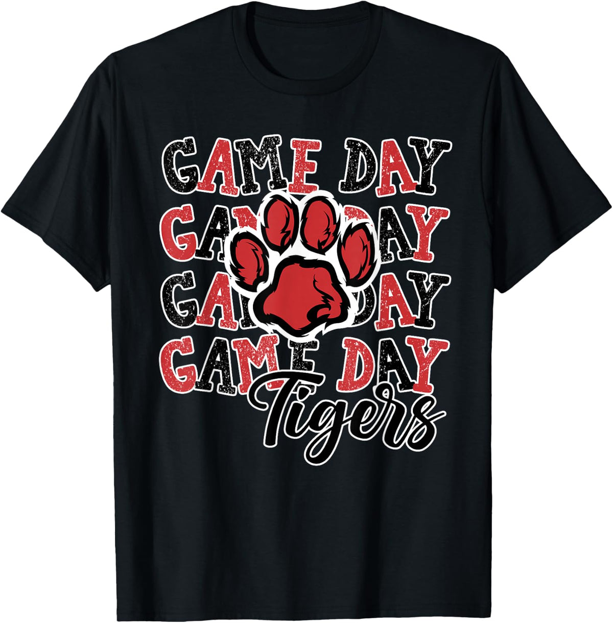 Game Day Red Tigers Paw Print School Spirit Mascot Tiger T-Shirt