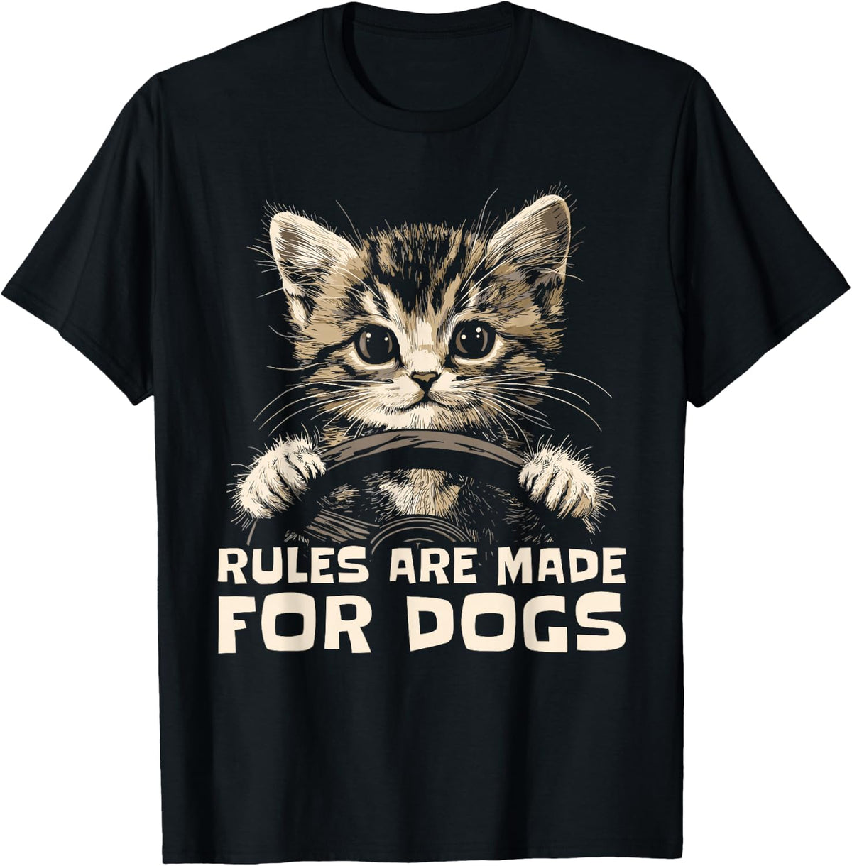 Funny Cat Lover - Rules are Made for Dogs Driving Cat T-Shirt