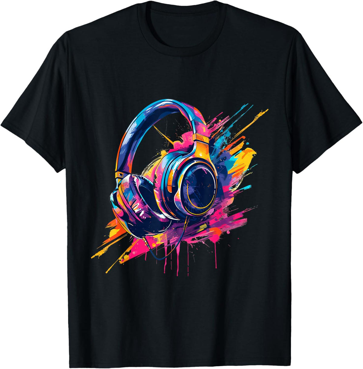 Headphones Music DJ Splash House Music EDM Beatmaker Techno T-Shirt