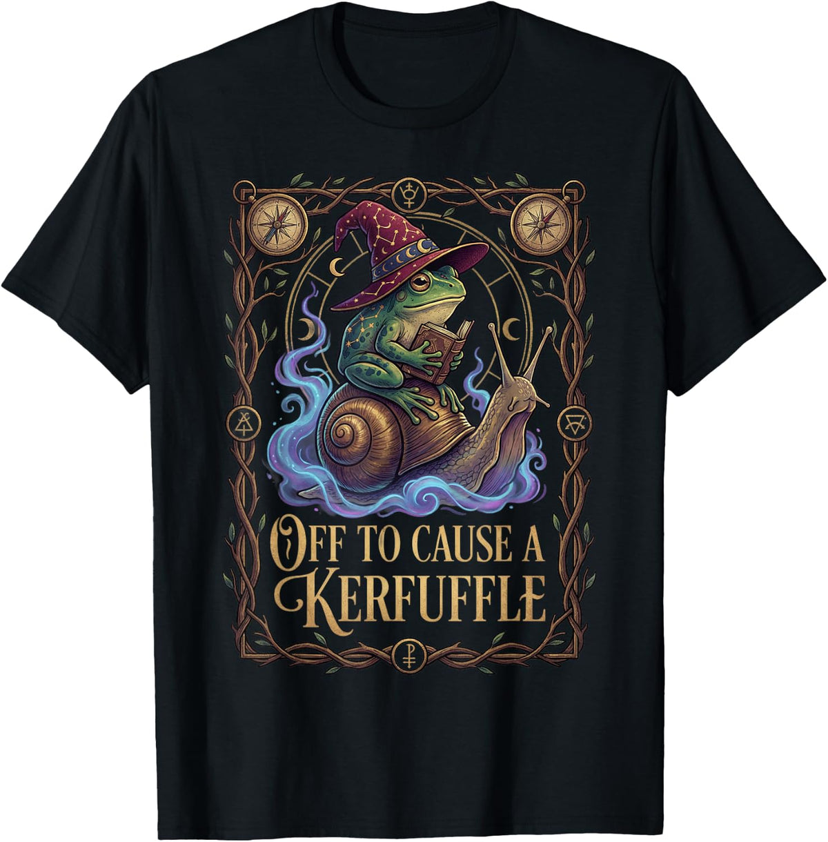Off to Cause A Kerfuffle Witchy Frog Wizard Snail Meme Humor T-Shirt