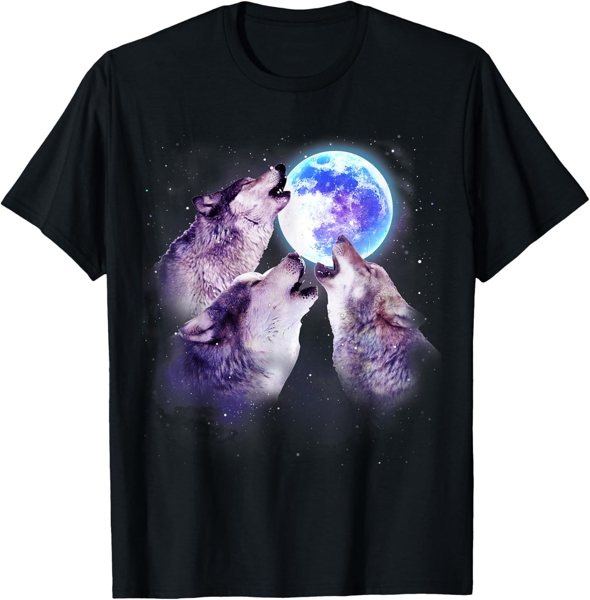 Three Grey Wolf Howling At The Moon 3 Wolves Space Galaxy T-Shirt