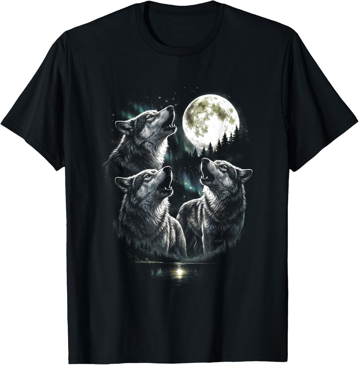 3 Wolf Howling to Moon Vintage Retro Style Funny 80s-90s T-Shirt