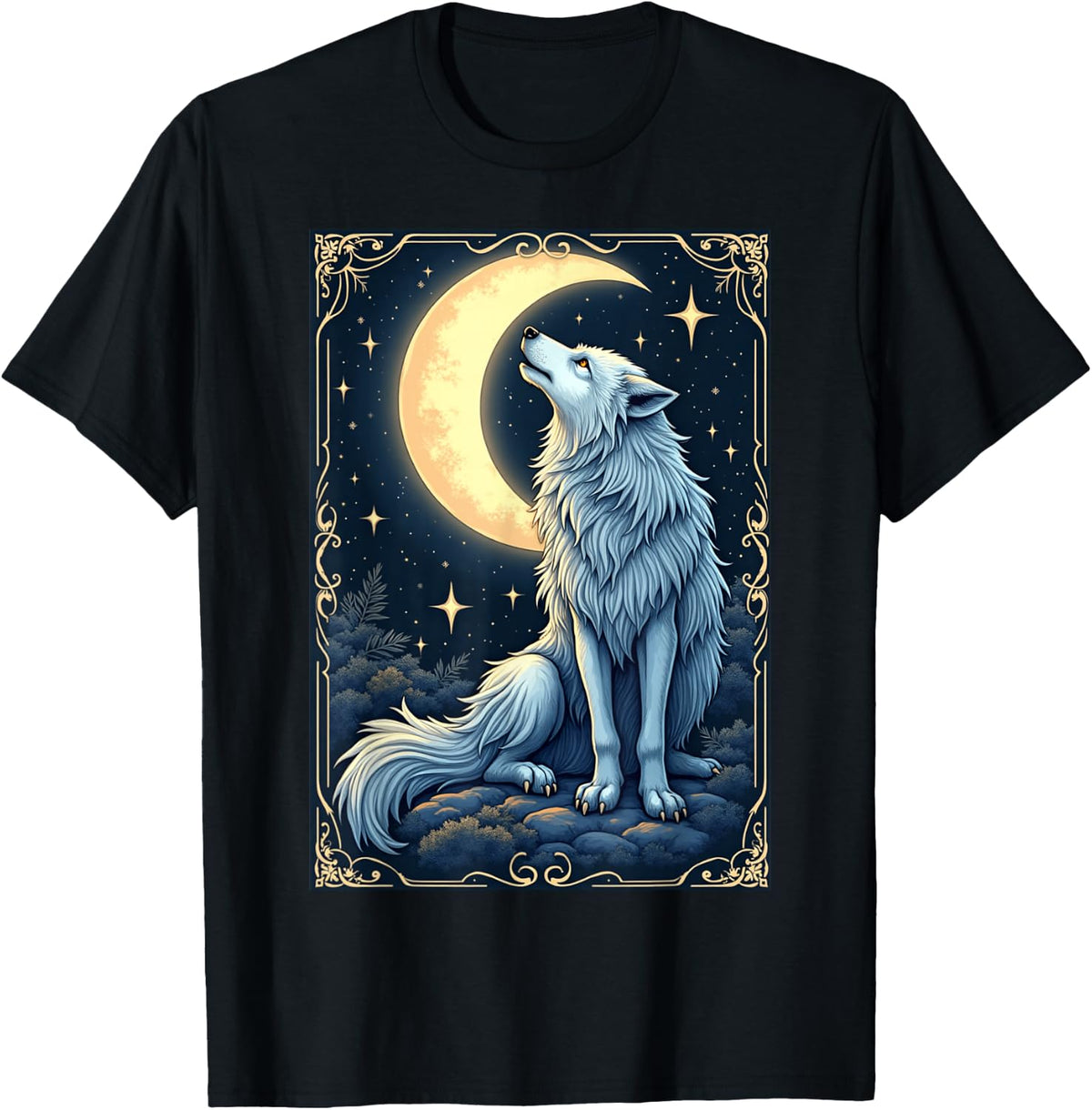 Wolf Howling Moon Celestial Mystical Nature Gothic Animal T-Shirt