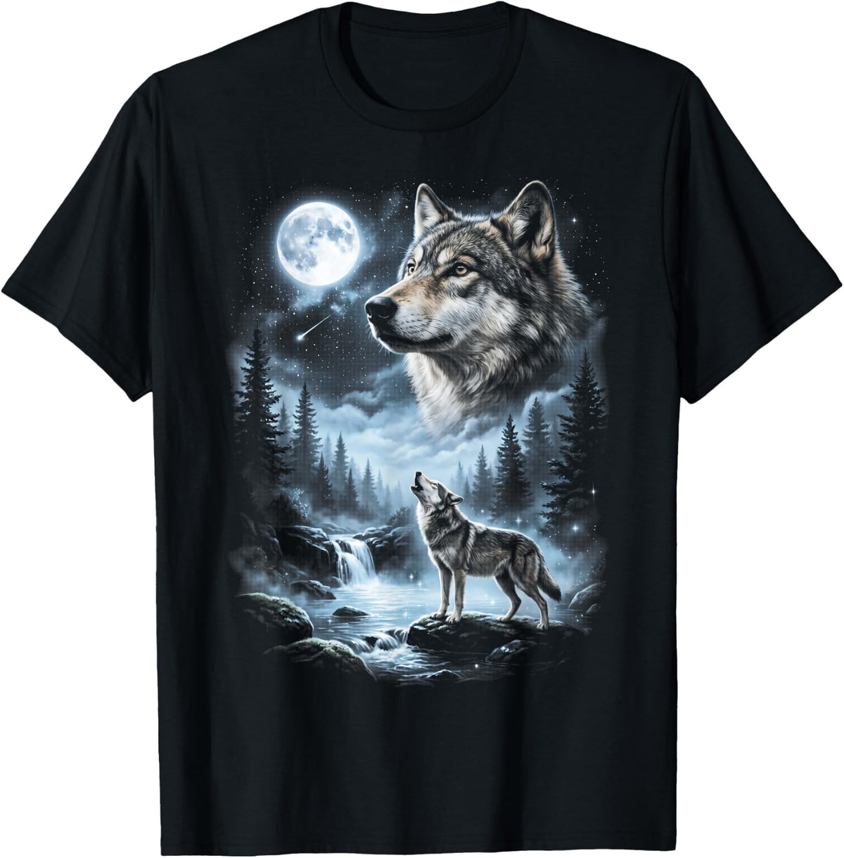Wolf Howling at Moon 90's Retro T-Shirt