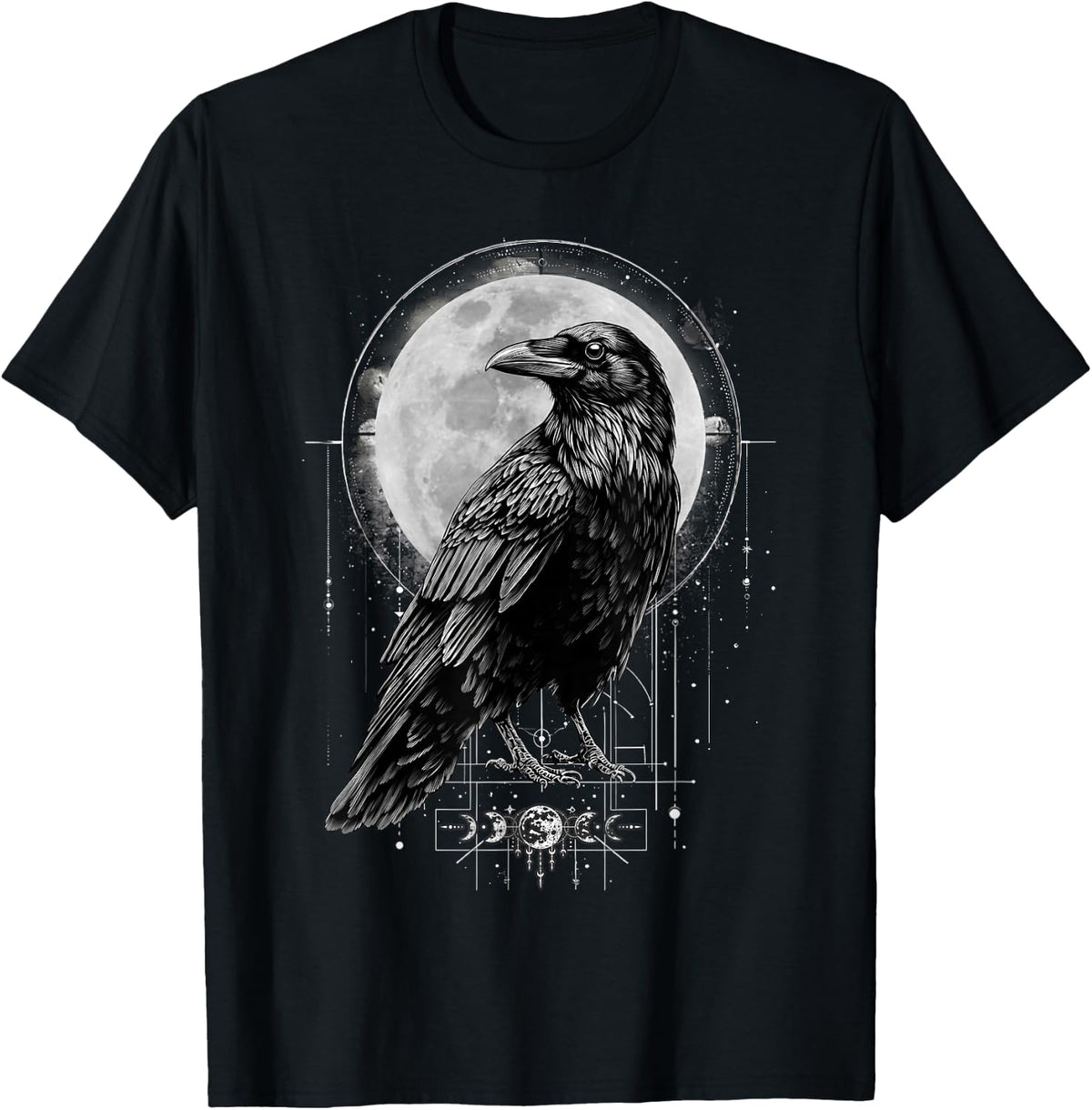 Gothic Witchcraft Crow Witch Moon Night Black Raven Mystical T-Shirt