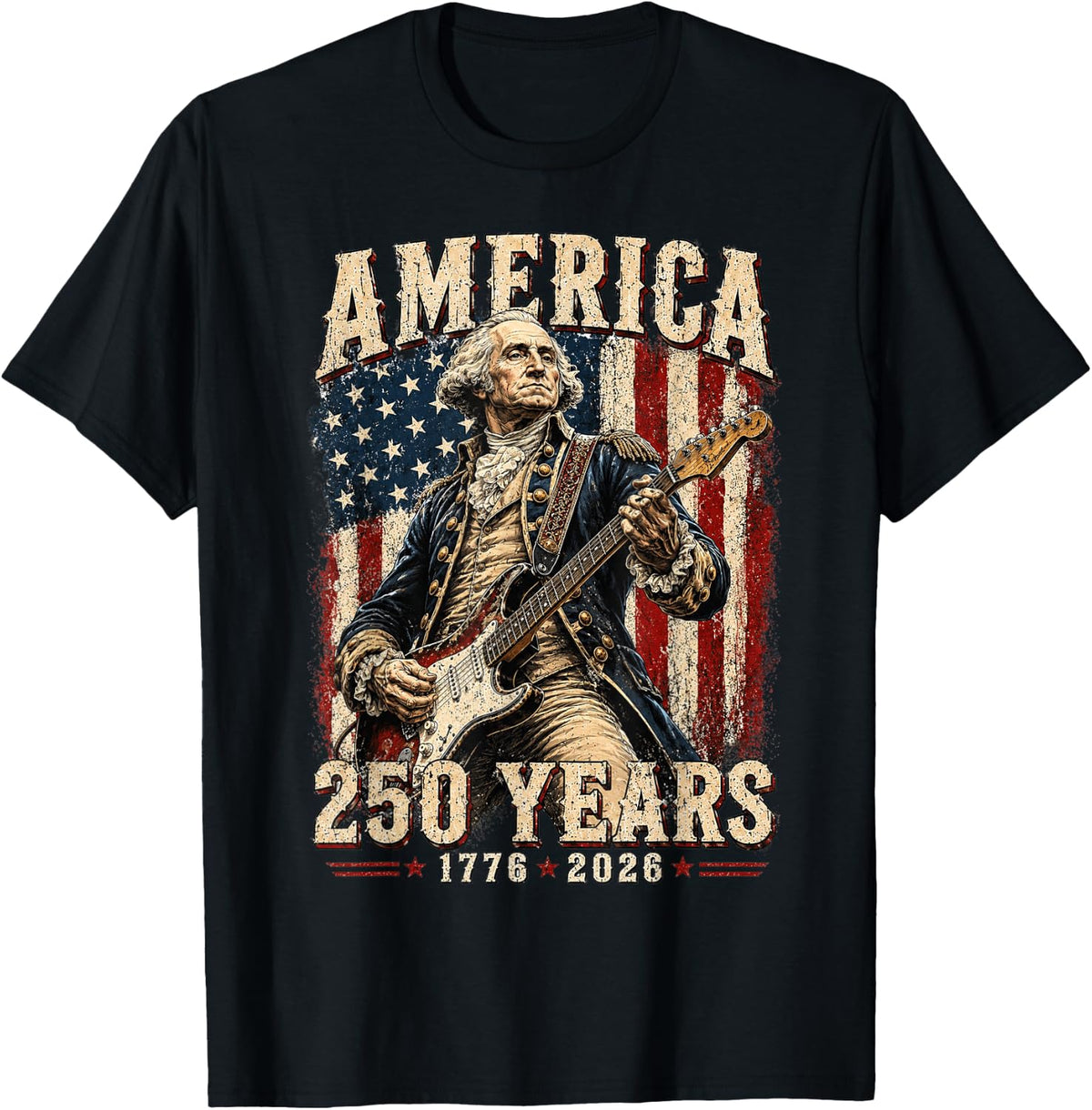 Vintage George Washington Playing Guitar 250 Years America T-Shirt