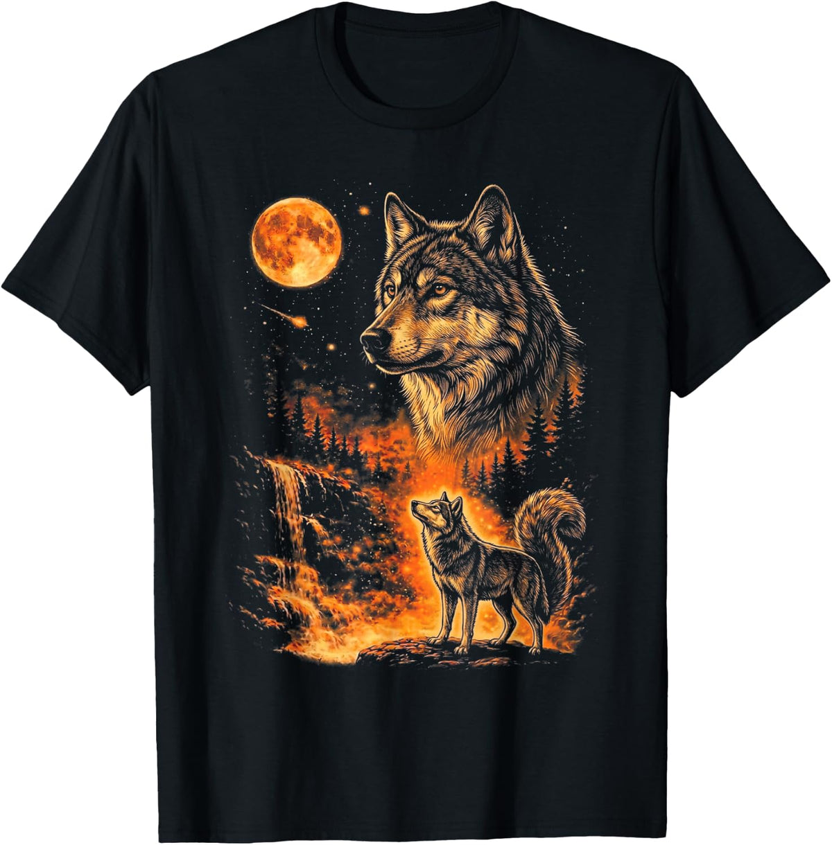 Vintage Wolf Howling At The Moon Meme 90s Animal Graphic Tee T-Shirt