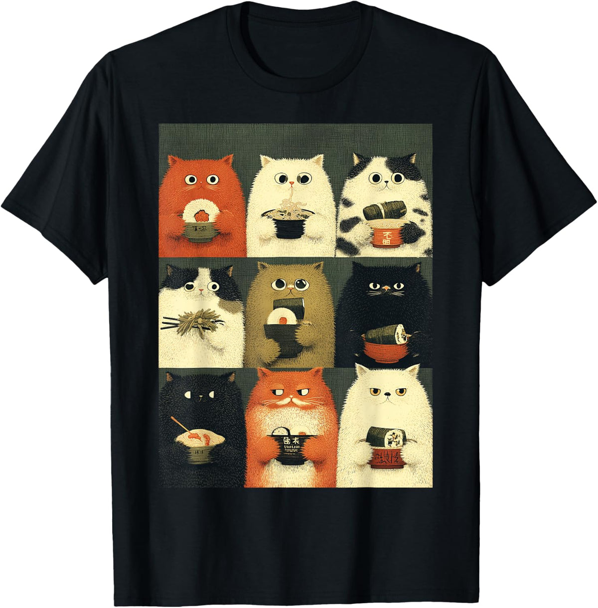Annoyed Japanese Cats Eating Snacks Cat Dad Graphic Tee T-Shirt