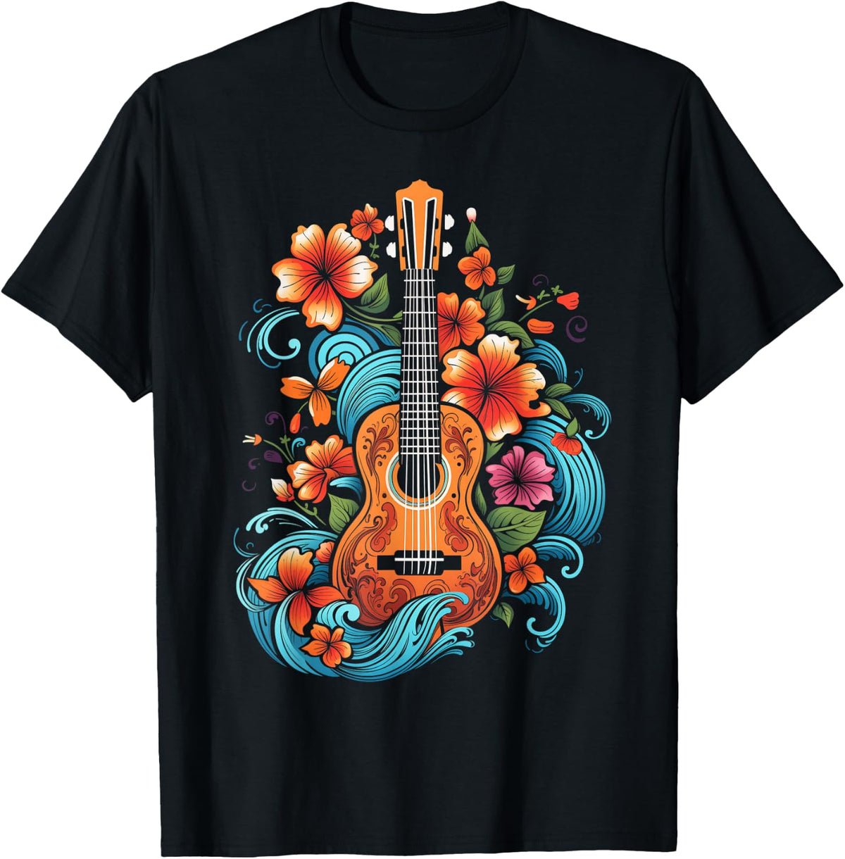Ukulele Hawaii Hibiscus Flowers Guitar Hawaii Surfer Ukulele T-Shirt