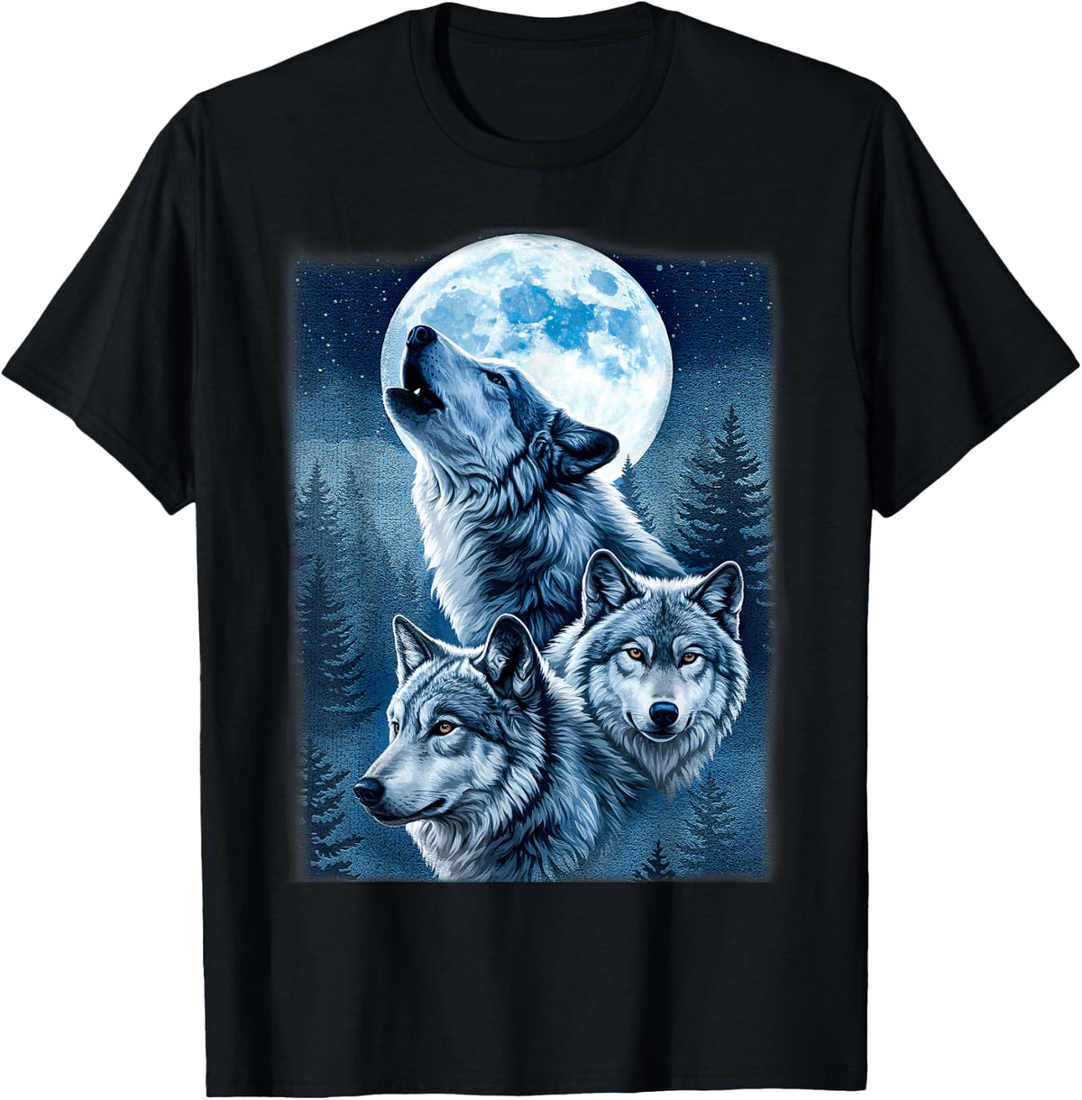 Three Wolves 3 Grey Wolf Howling At The Moon Wild Animal T-Shirt