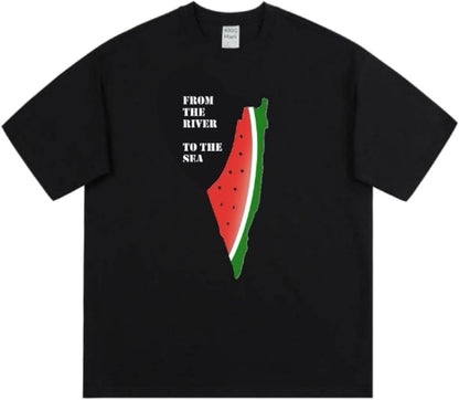 Watermelon Shirt, Unisex Adult, Cotton, Soft Durable, Oversized, Black, Free Palestine T-Shirt