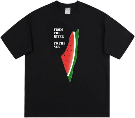 Watermelon Shirt, Unisex Adult, Cotton, Soft Durable, Oversized, Black, Free Palestine T-Shirt