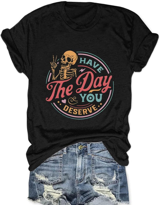 Funny Skull Shirts for Women Vintage Inspired Tee Roses Graphic Tees Spooky Skeleton Tops Casual Short Sleeve Women Tops