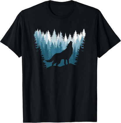 Wolf Landscape Pine Tree Forest Wildlife Nature Graphic Men T-Shirt