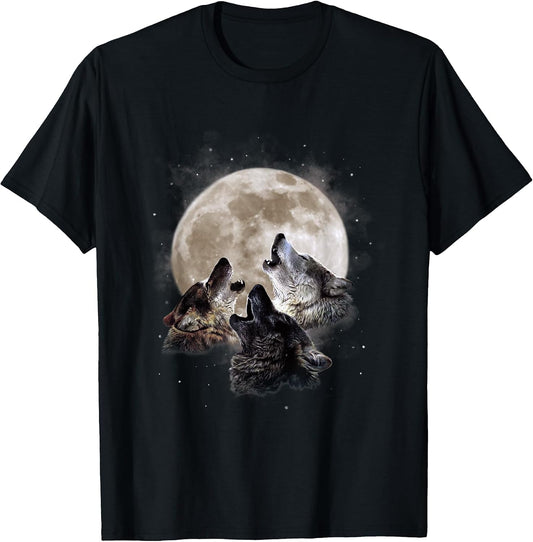 Three Wolves Howling at the Moon - Wolf Lover T-Shirt
