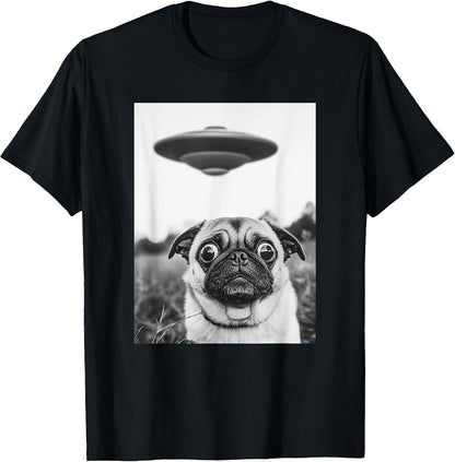 Pug Selfie with UFO Graphic Tee T-Shirt