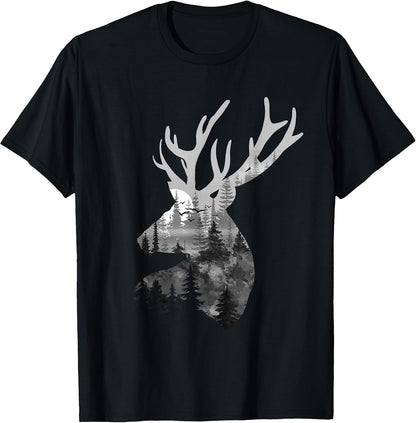 Silhouette Buck Deer Artwork - Forest Wildlife Animal Lover T-Shirt